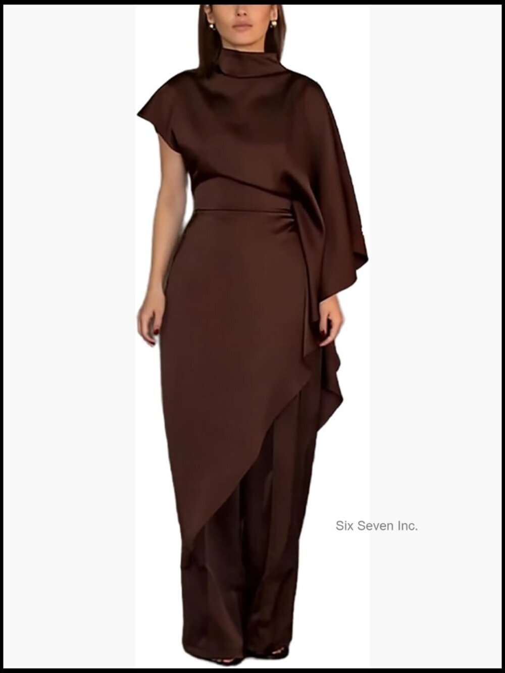 Two Piece Outfit Sleeveless Halter Neck Asymmetry Top and Wide Leg Pants Set